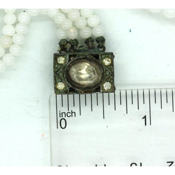 ANTIQUE WHITE GLASS RHINESTONE bead 4 strand necklace 15" - Picture 8 of 9